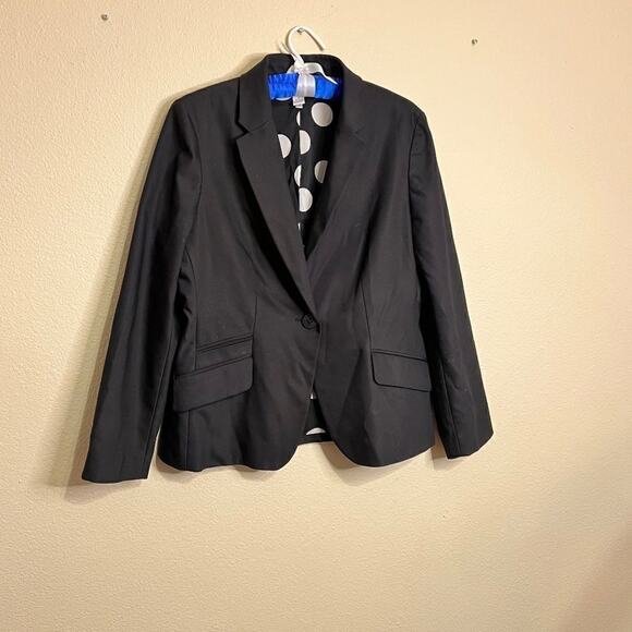 Chico's black lapel blazer lined with white polka dots office career Sz 1 US Med - Picture 3 of 11